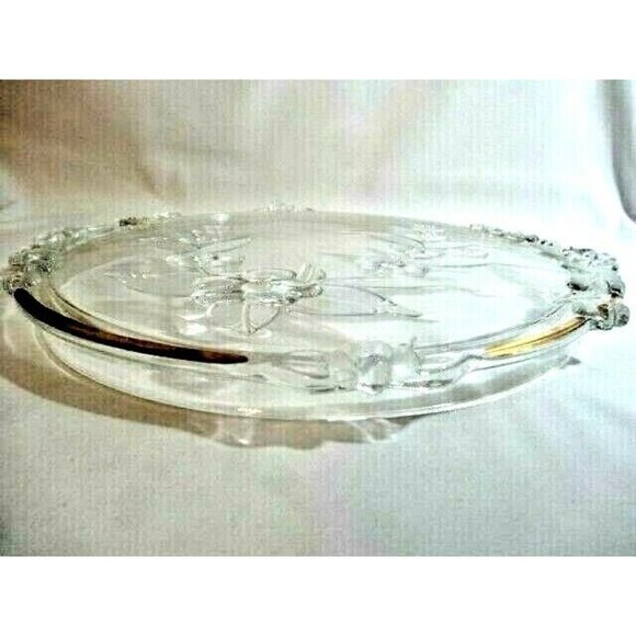 Vintage Mikasa Clear Serving Plate Cake Platter Frosted Floral Leaves Gold Edge - Picture 5 of 6